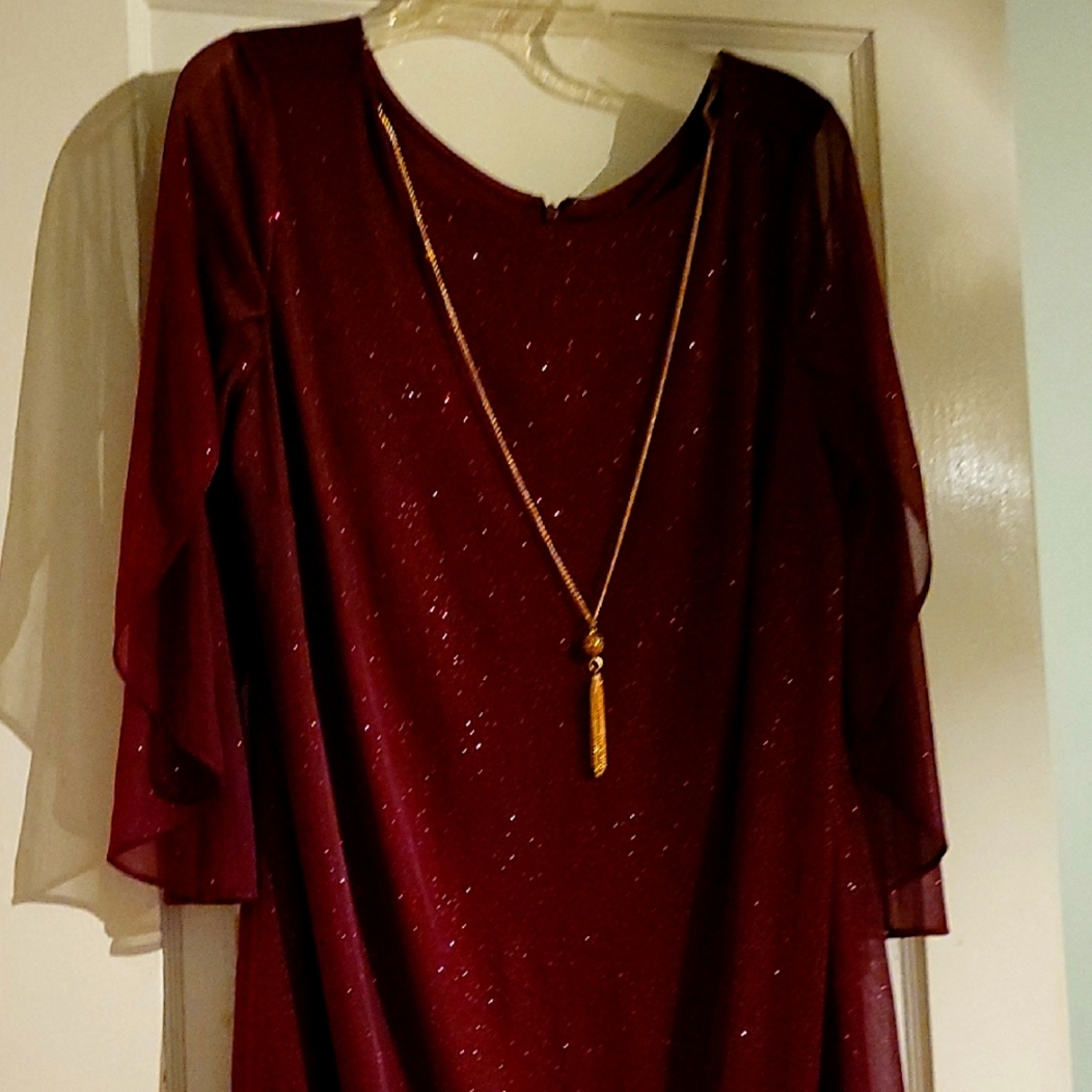 Elegant Burgundy Dress with Necklace